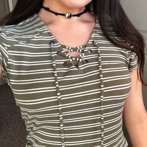 Dark Green stripped bodysuit